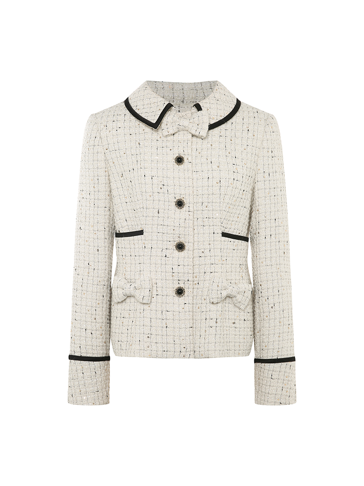 White Tweed Jacket with Black Trimmed Bows
