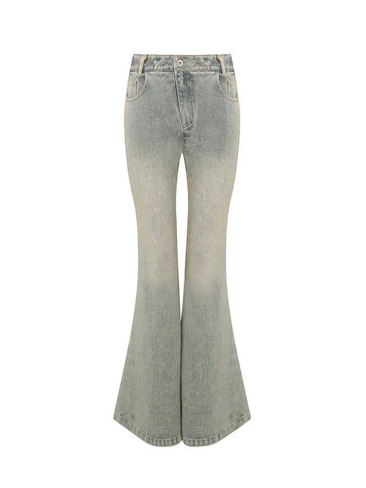 Vintage Distressed Asymmetrical Flared Denim Pants