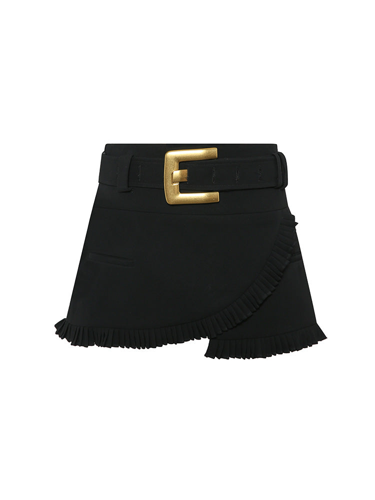 Gold Buckle Pleated Skirt