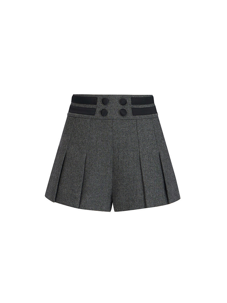 Gray Tweed Pleated Shorts