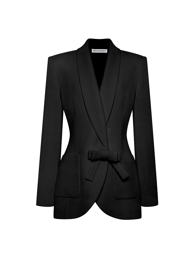 Bow Embellished Lapel Blazer