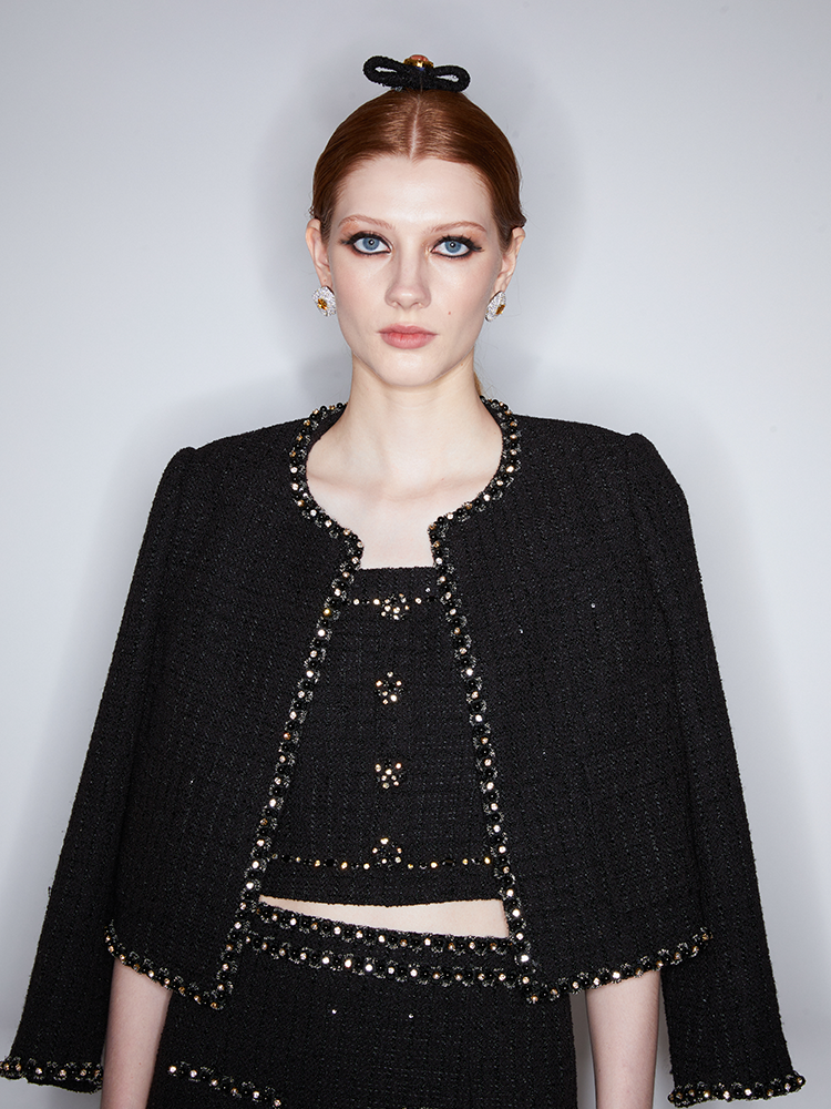 Black Sequined Tweed Jacket