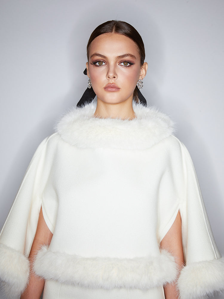 White Wool Shawl Poncho Cape