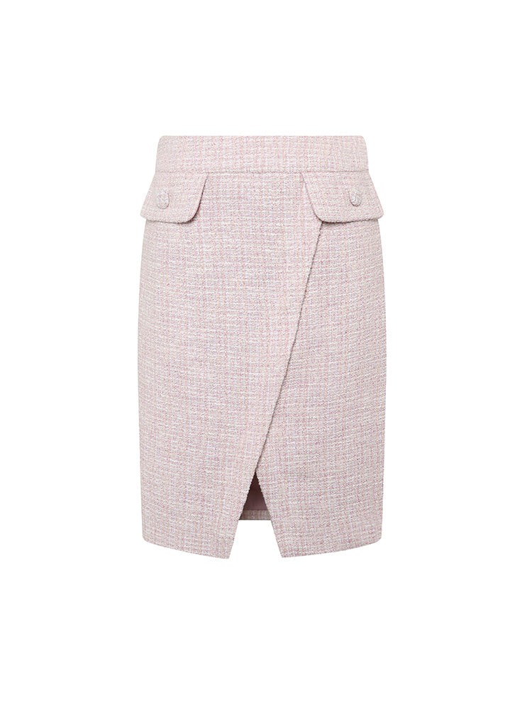 Pink Tweed Slit Skirt