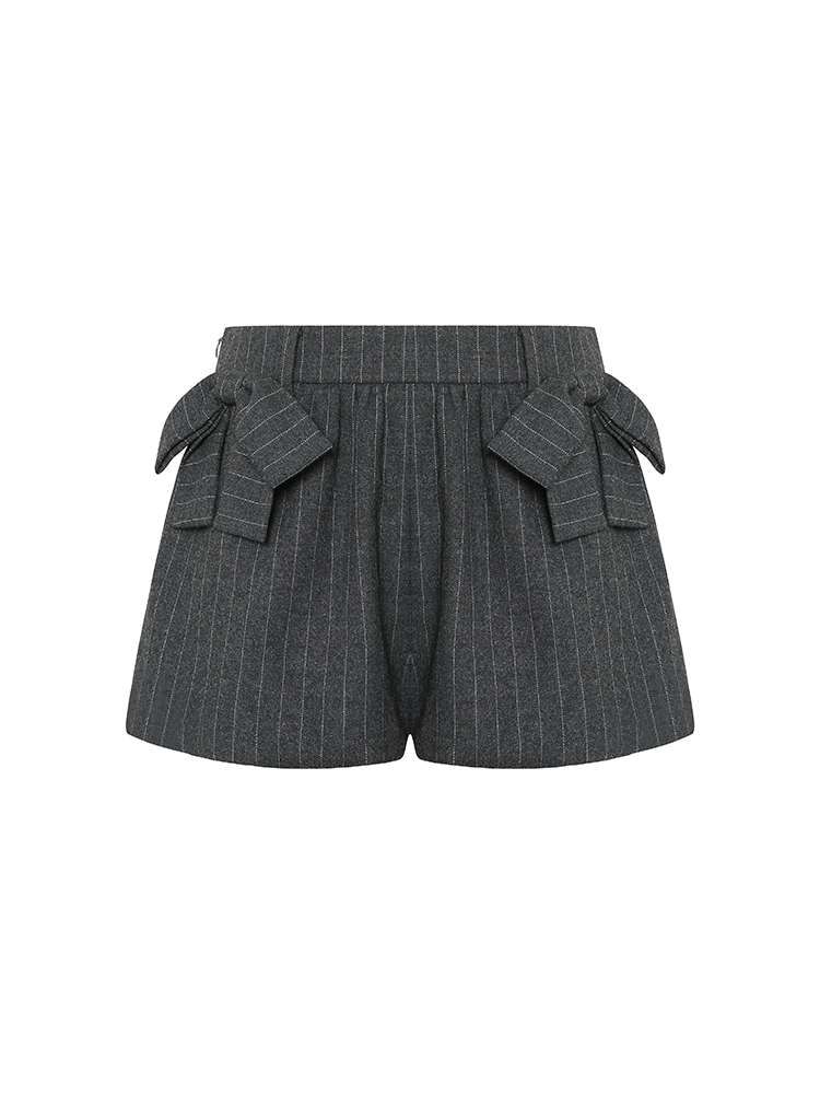 Grey Stripe Bow Shorts