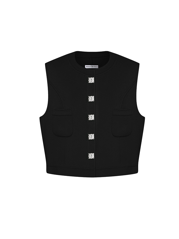 Wool Rhinestone Button Vest