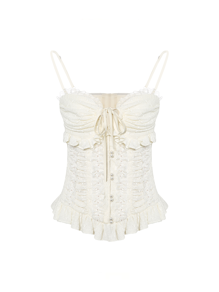 Milk Apricot Lace Tie Strap Camisole