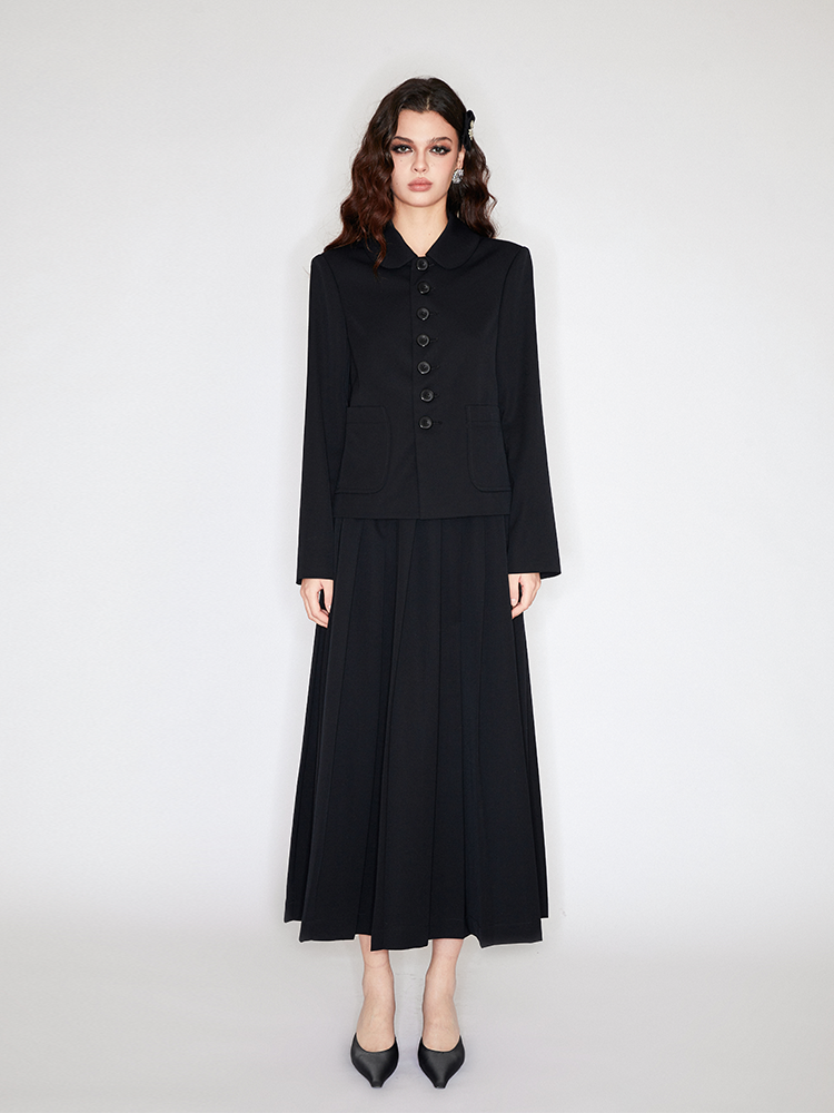 Classic Black Pleated Long Dress