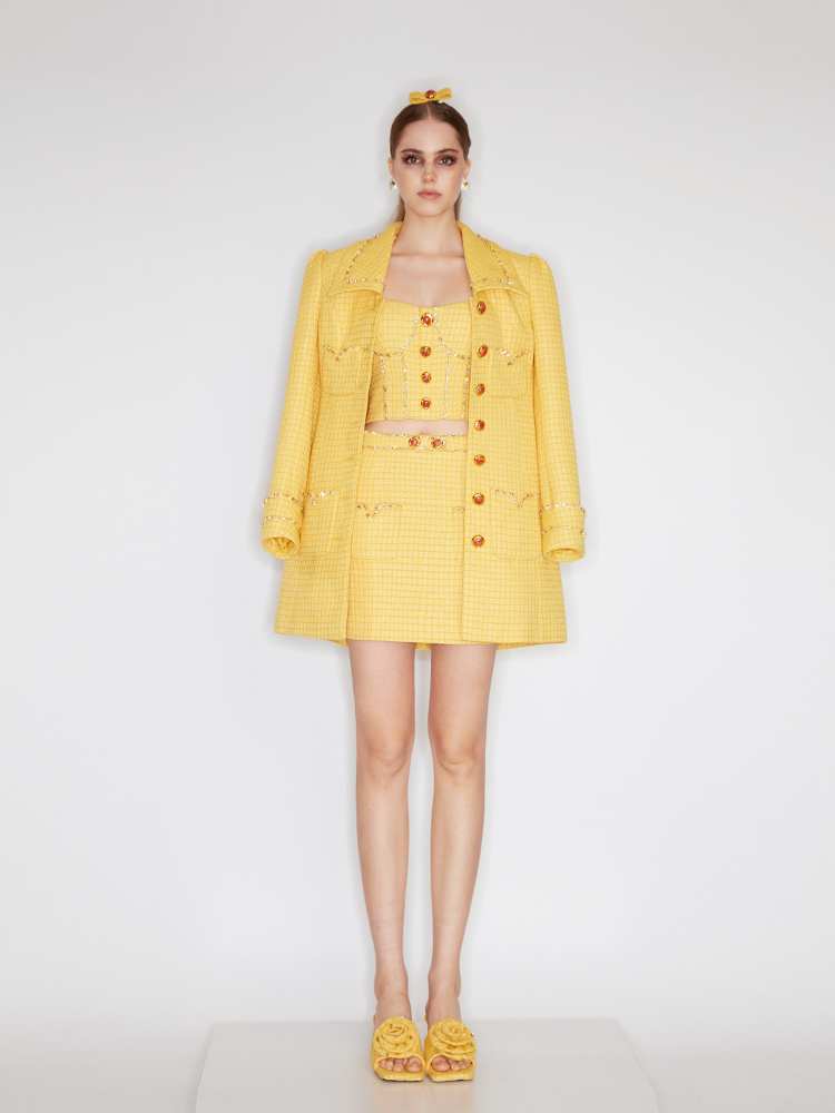 Textured Tweed Yellow Dress