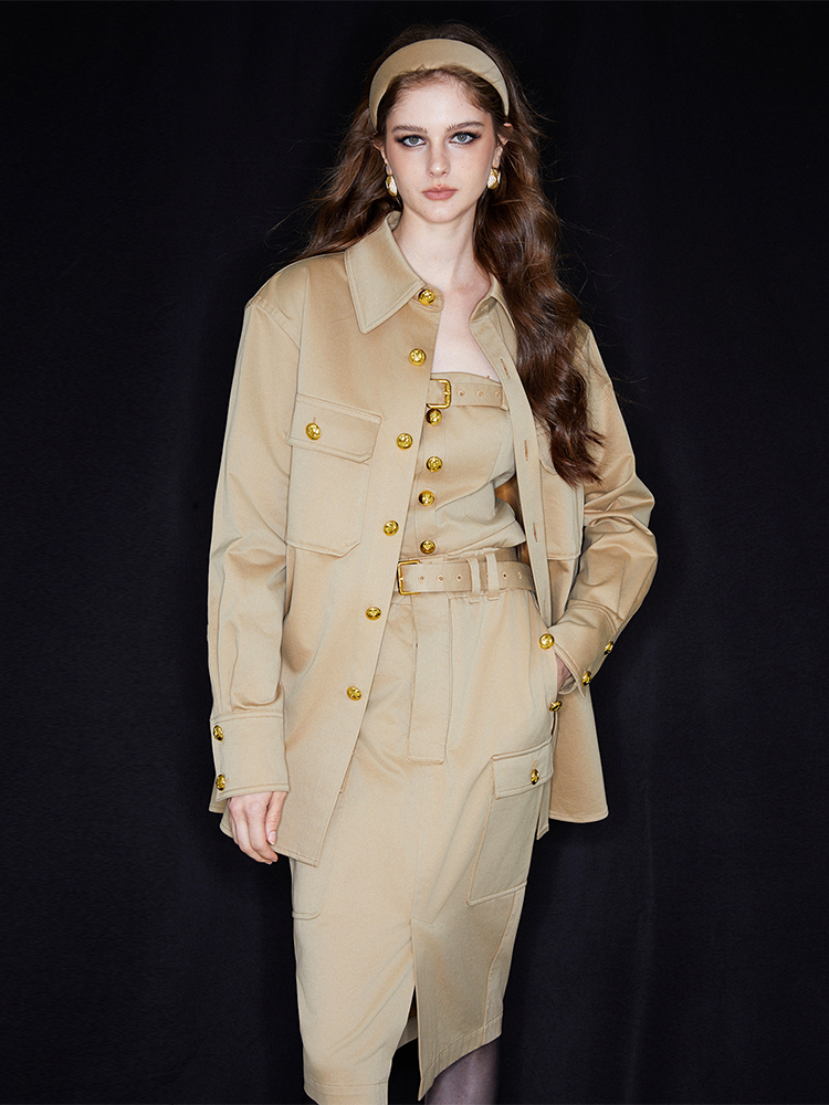 Gold Button Oversized Blouson