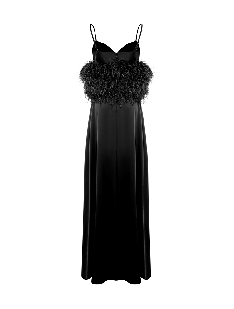 Satin ostrich feather gown