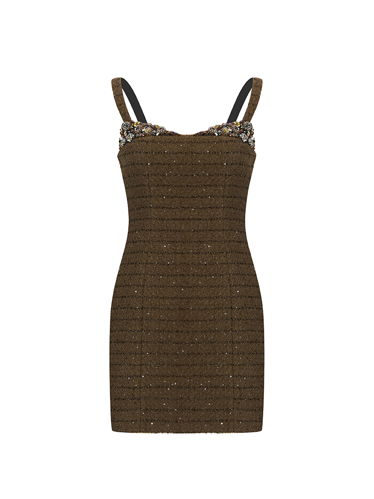 Sequined Tweed Hand Embroidery Dress