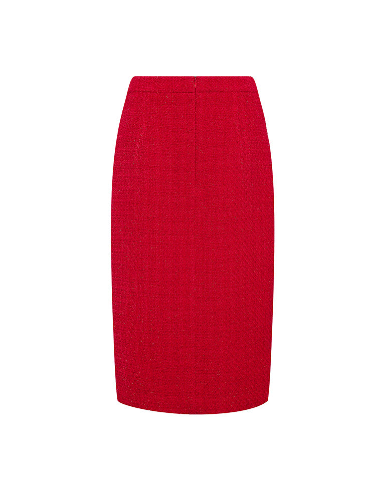 French Elegant Red And Black Pocket Button Skirt