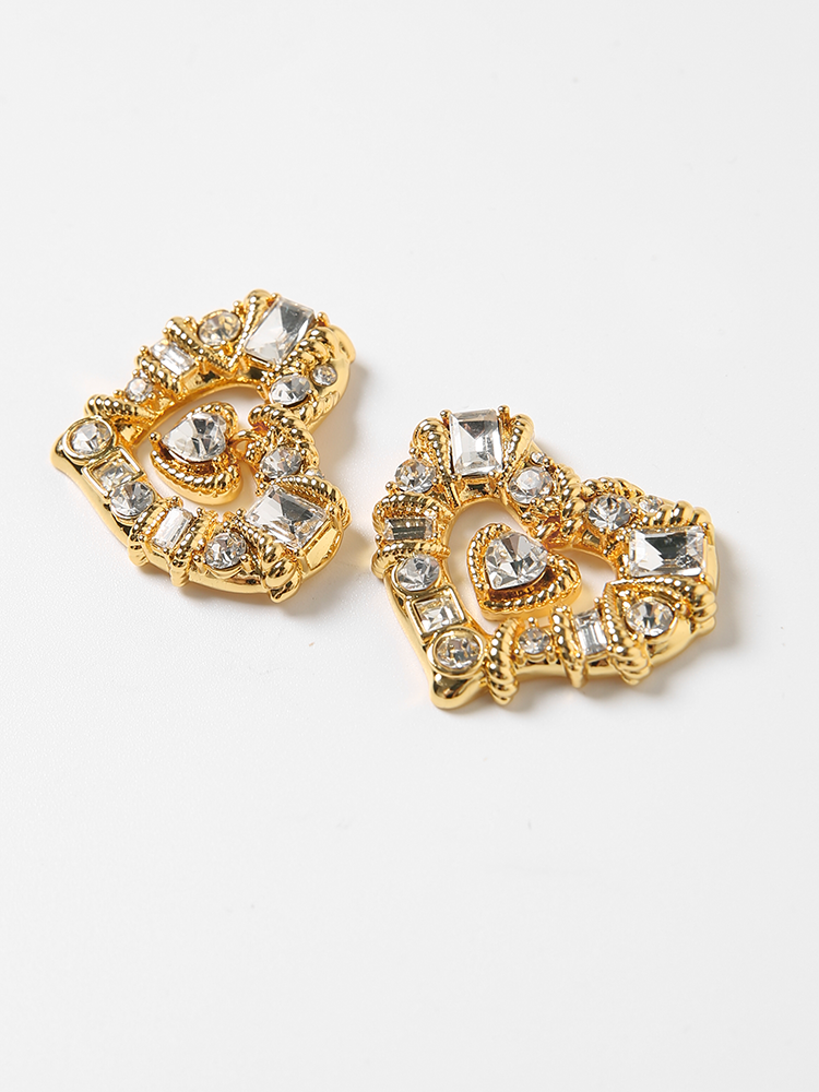 Golden Heart Rhinestone Earrings