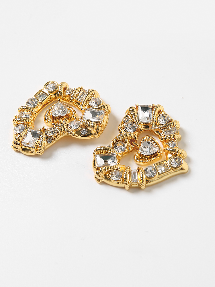 Golden Heart Rhinestone Earrings