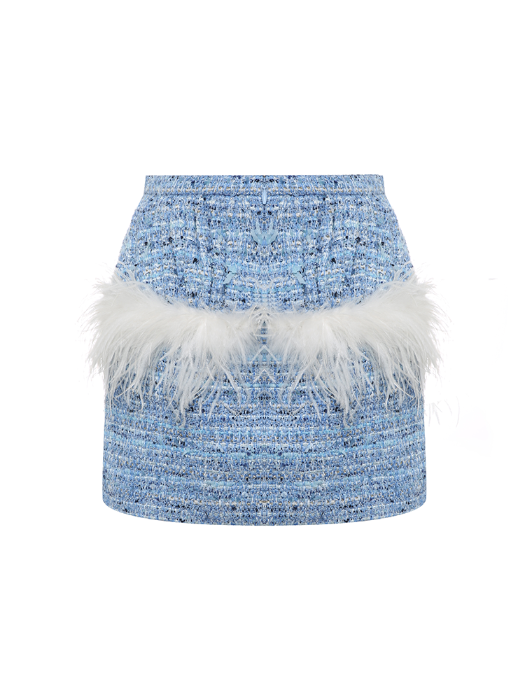 Blue Feather Detailed Mini Skirt