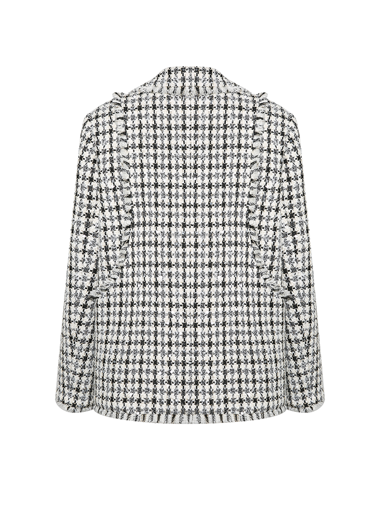 Plaid Collar Jacket with Frayed Edges