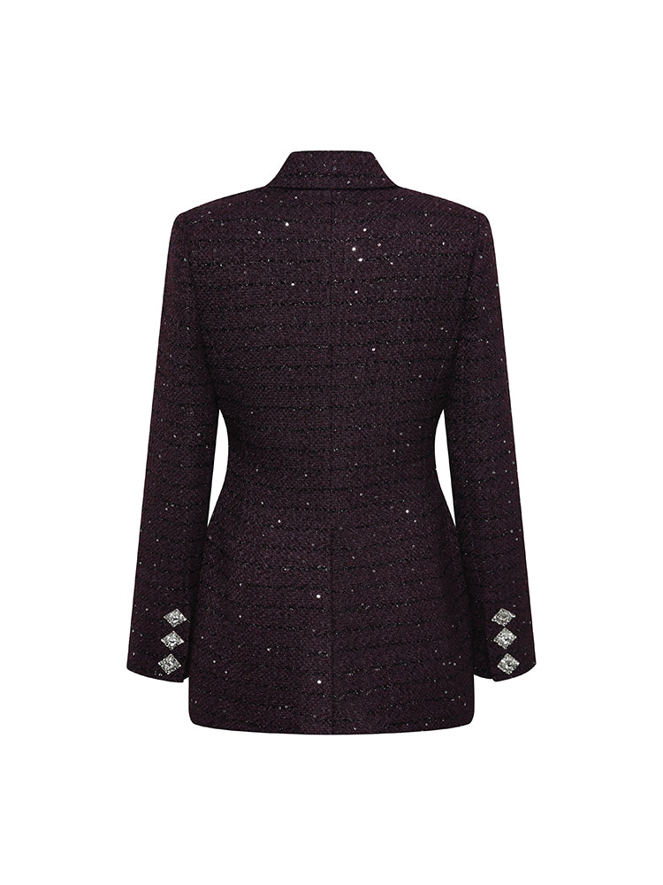 Sequin Waist Cinched Diamond Buttoned Jacket