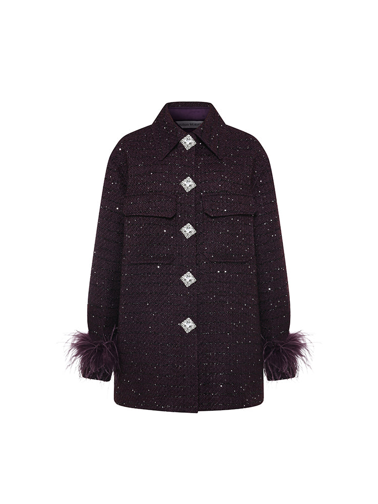 Sequin and Feather Paneled Jacket