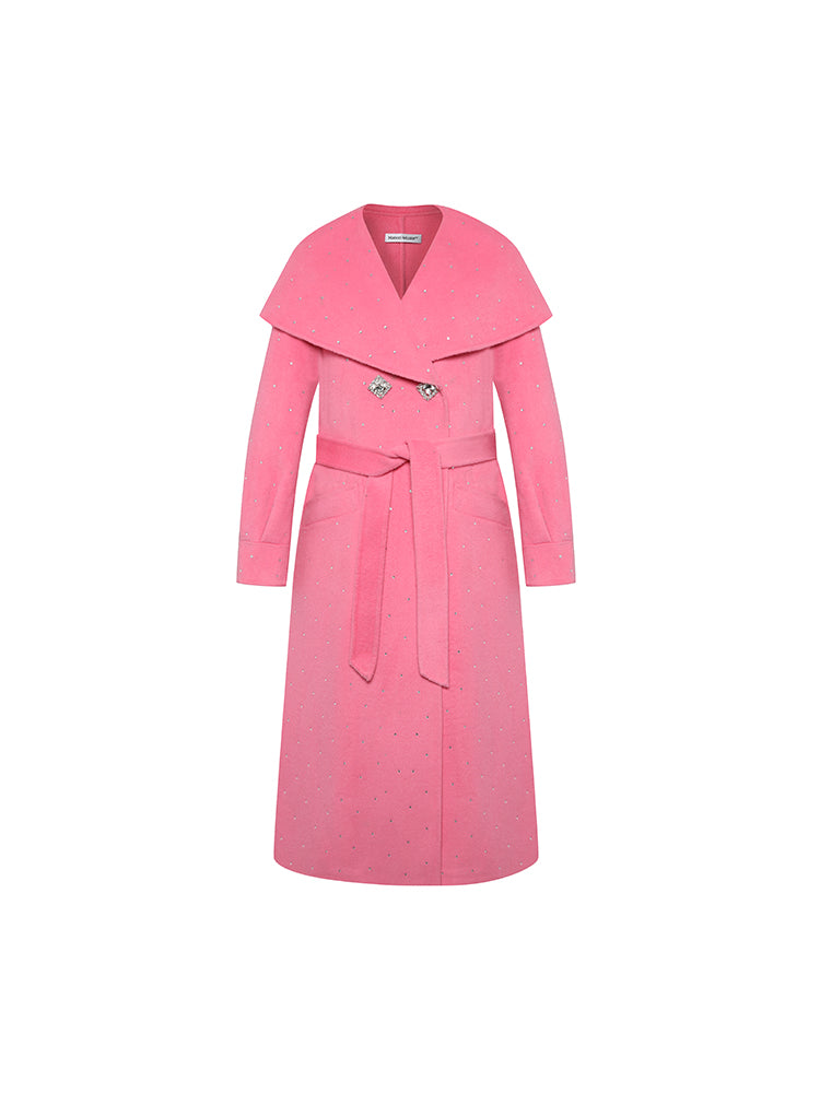 Large Lapel Rhinestone Wool Coat