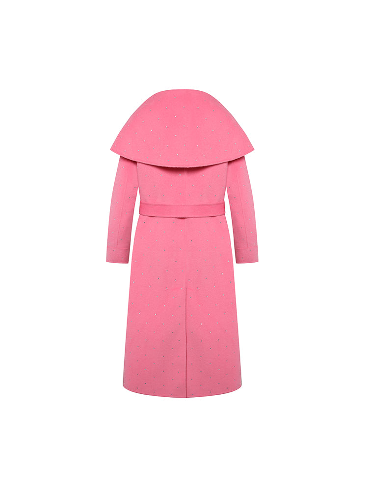 Large Lapel Rhinestone Wool Coat