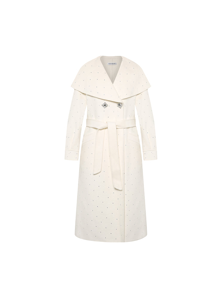 Large Lapel Rhinestone Wool Coat