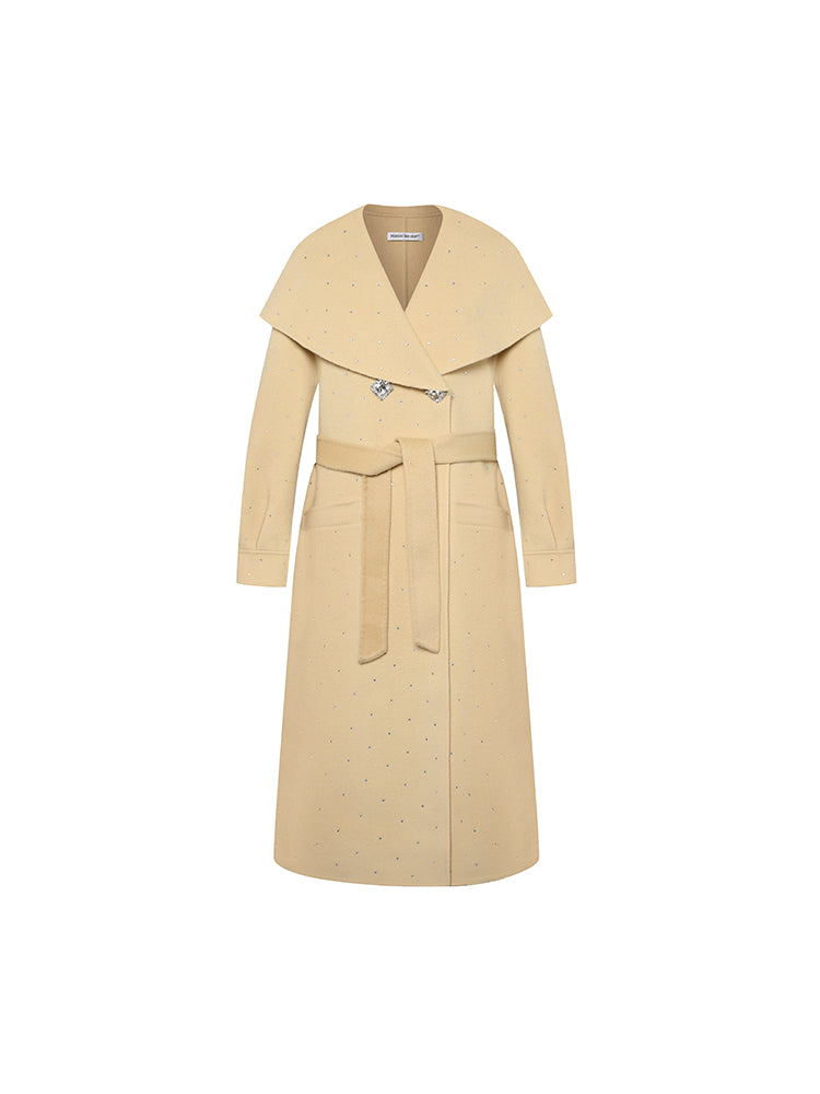 Large Lapel Rhinestone Wool Coat