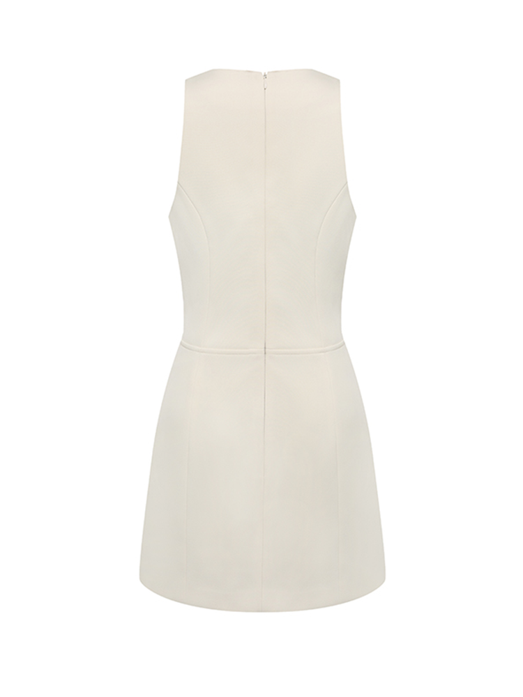 Beige Double Breasted Sleeveless Dress