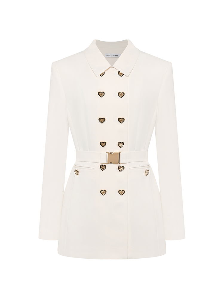 Black And Gold Heart Shaped Button Fitted Waist Blazer