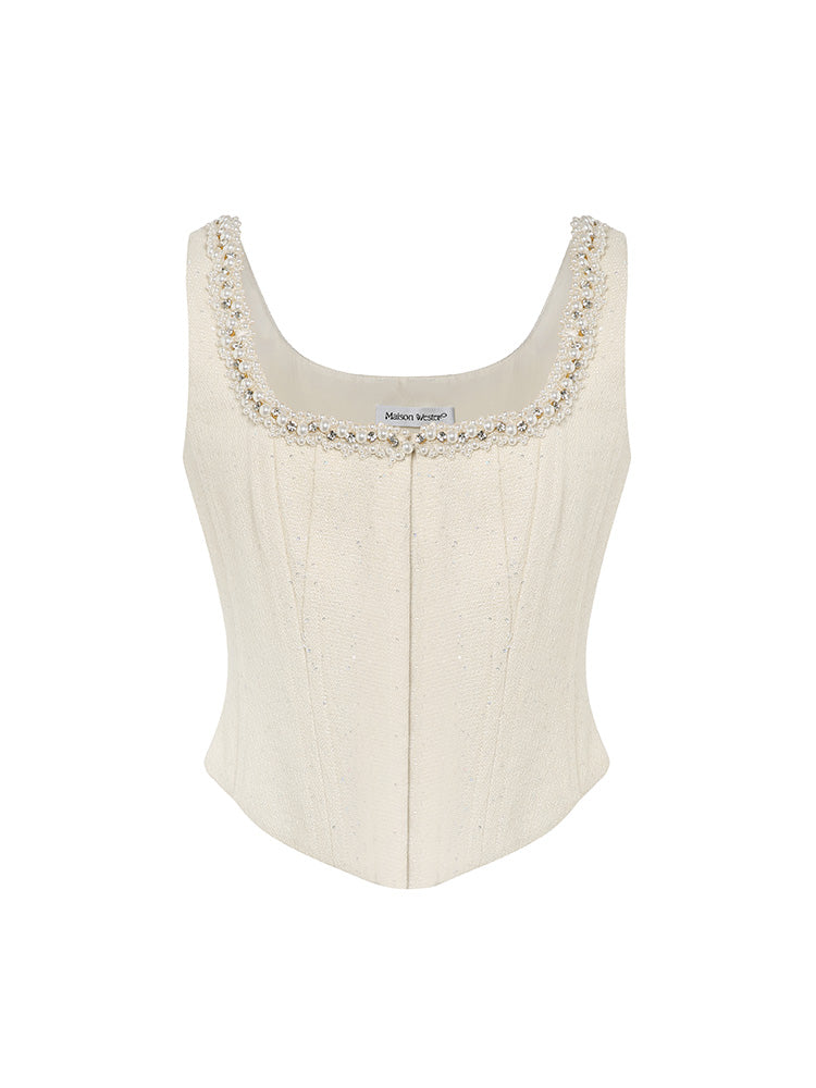 Off-white Beaded Chain Square Neck Camisole Top