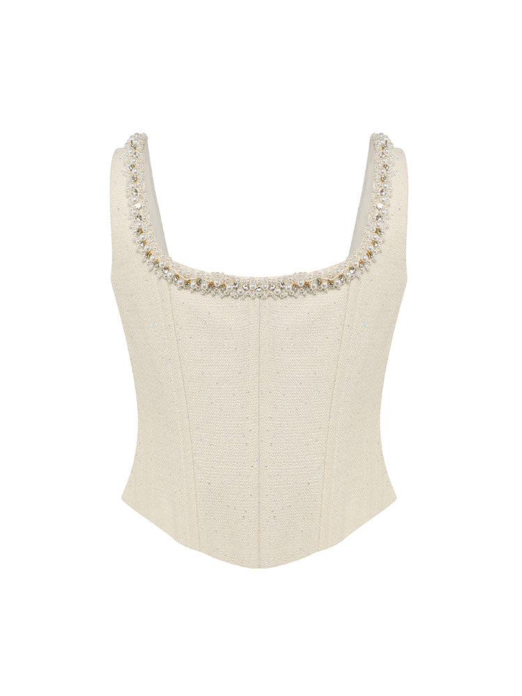 Off-white Beaded Chain Square Neck Camisole Top
