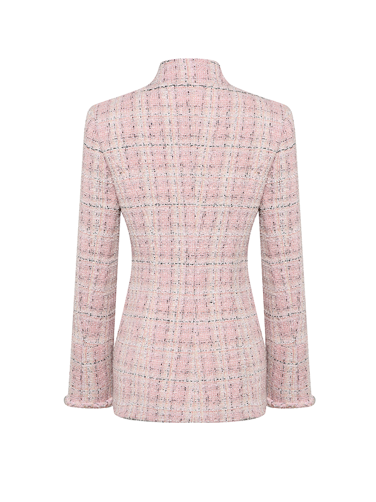 Stand Up Collar Pink Toned Tweed Jacket